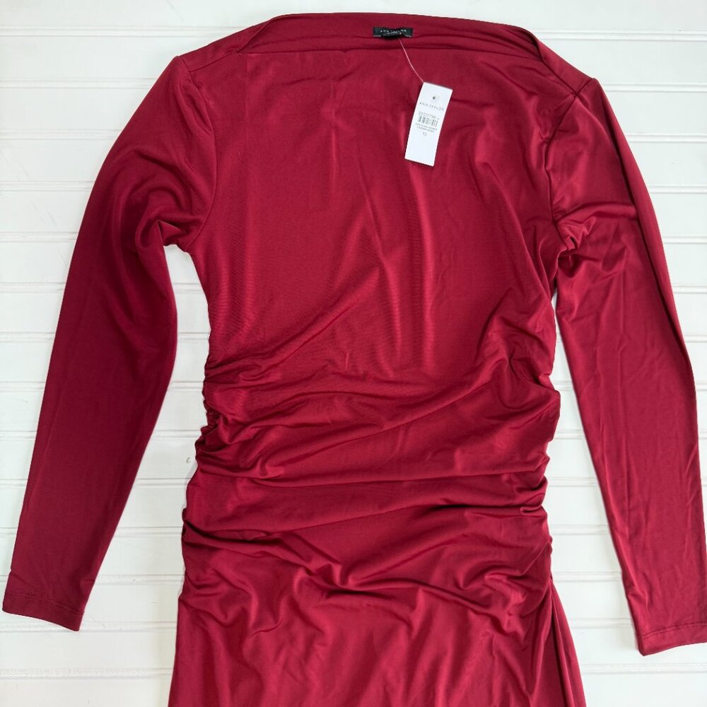 Ann Taylor Ruched Knit Midi Dress Size 10 NWT Maroon Red - Picture 4 of 10